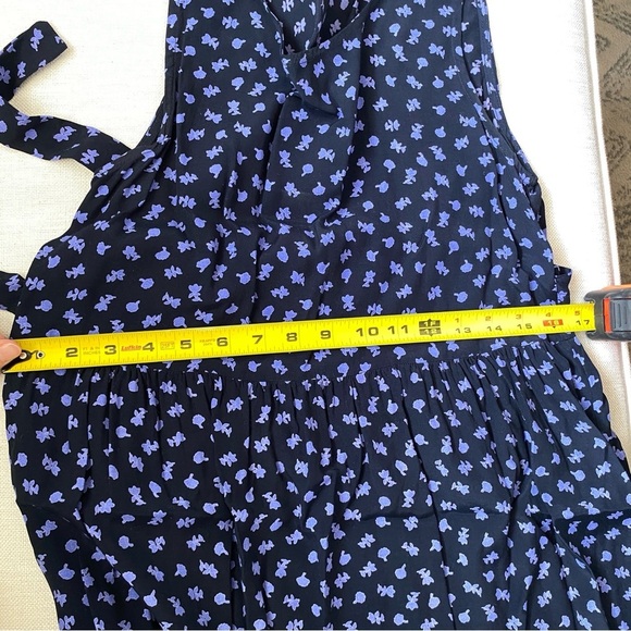 VINTAGE Navy Blue Floral Sleeveless Midi Dress with tie XS/S - Picture 8 of 9